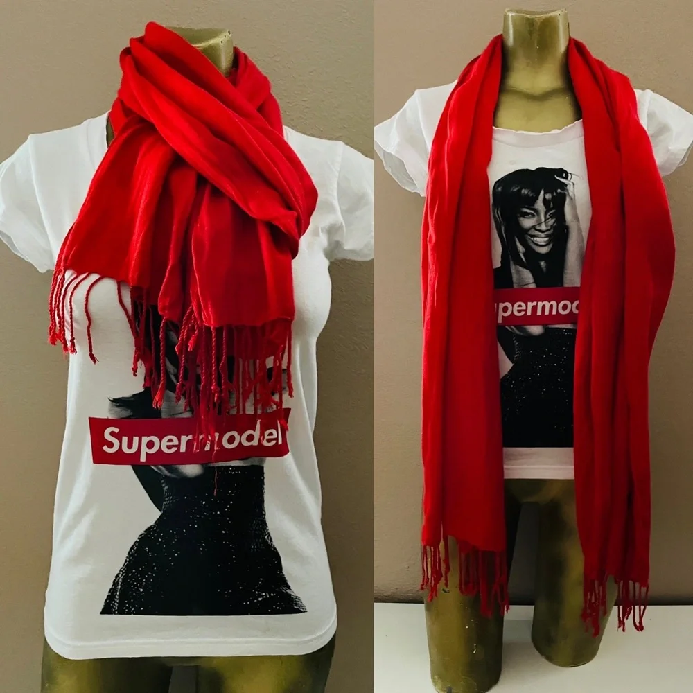 CLASSIC Chic Fringed Red Rectangular SCARF